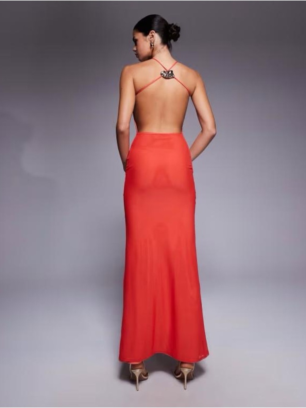 ASOS Coral Red Maxi Dress with Shell Detail